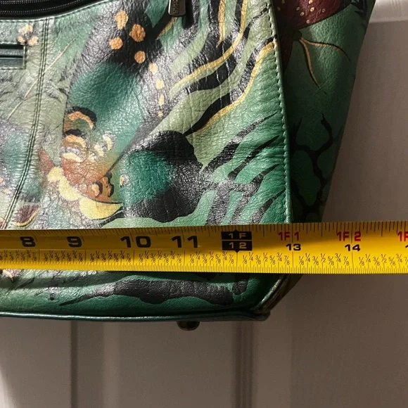 Anuschka Hand-Painted Butterfly Design Green Leather Tote - Picture 7 of 16